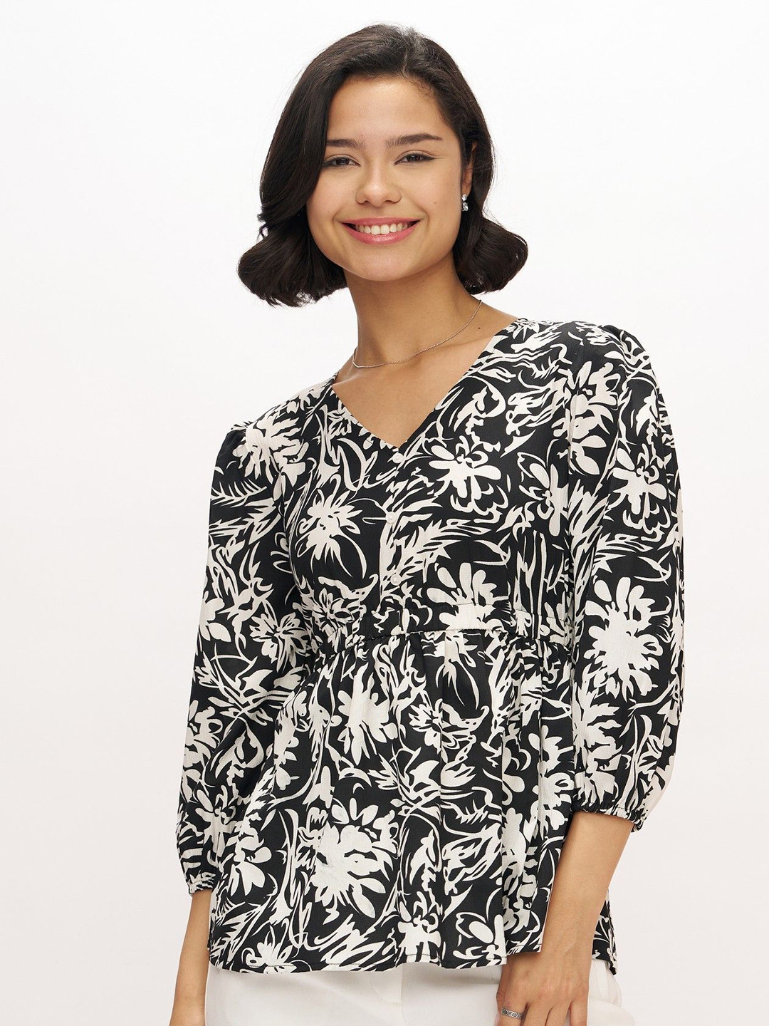 AASK Women's Polyester Printed Black Color Regular Top