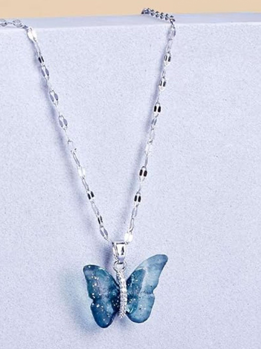 SALTY Pack of 2 Women Vibrant Blue Silver Winged Beauty Necklace