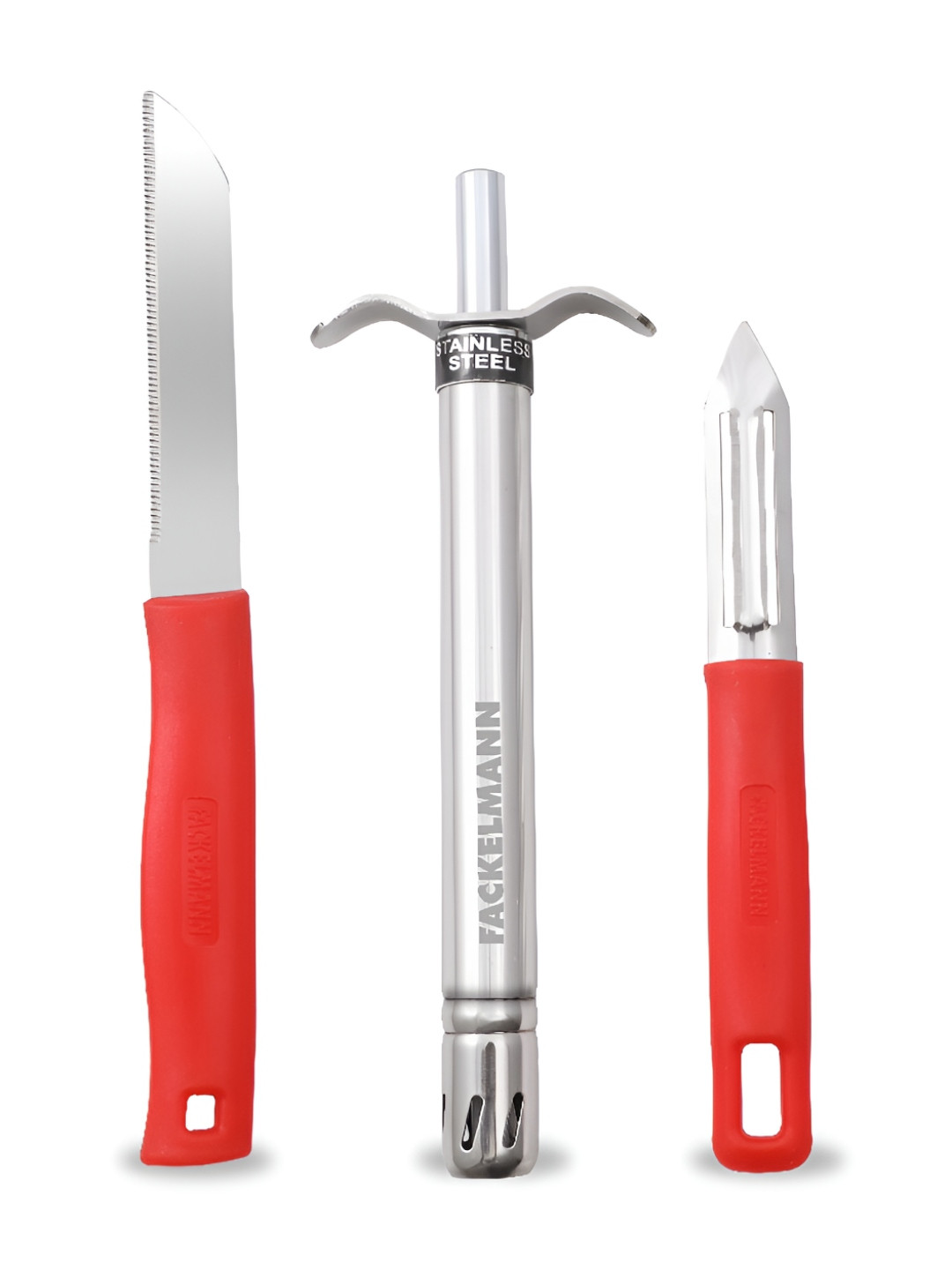 Fackelmann Red Set of 3 Stainless Steel Knife, Peeler & Gas Lighter