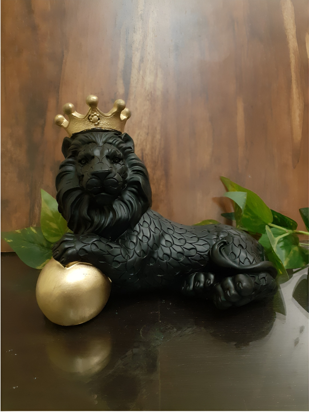 Afterstitch 3D Lion Black Polyresin Matte Prayer Room Small Showpiece -