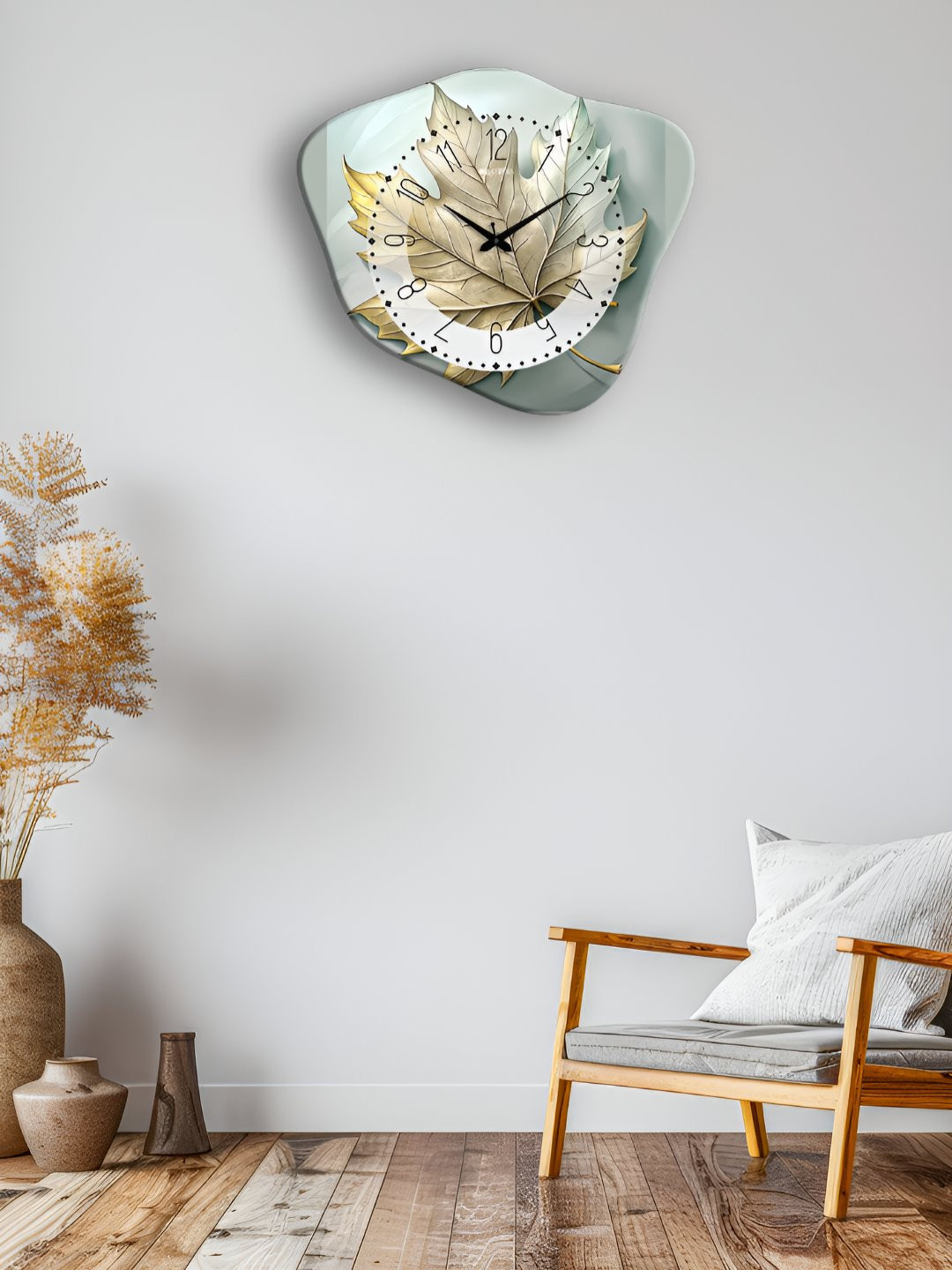 OLIVE TREE Blue & Green Printed Wooden Contemporary Wall Clock