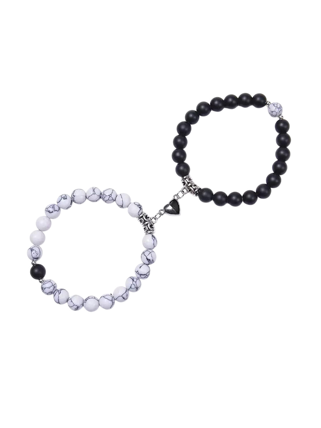 Sukhad Unisex Set Of 2 Crystal Beaded Heart Shaped Elasticated Bracelets