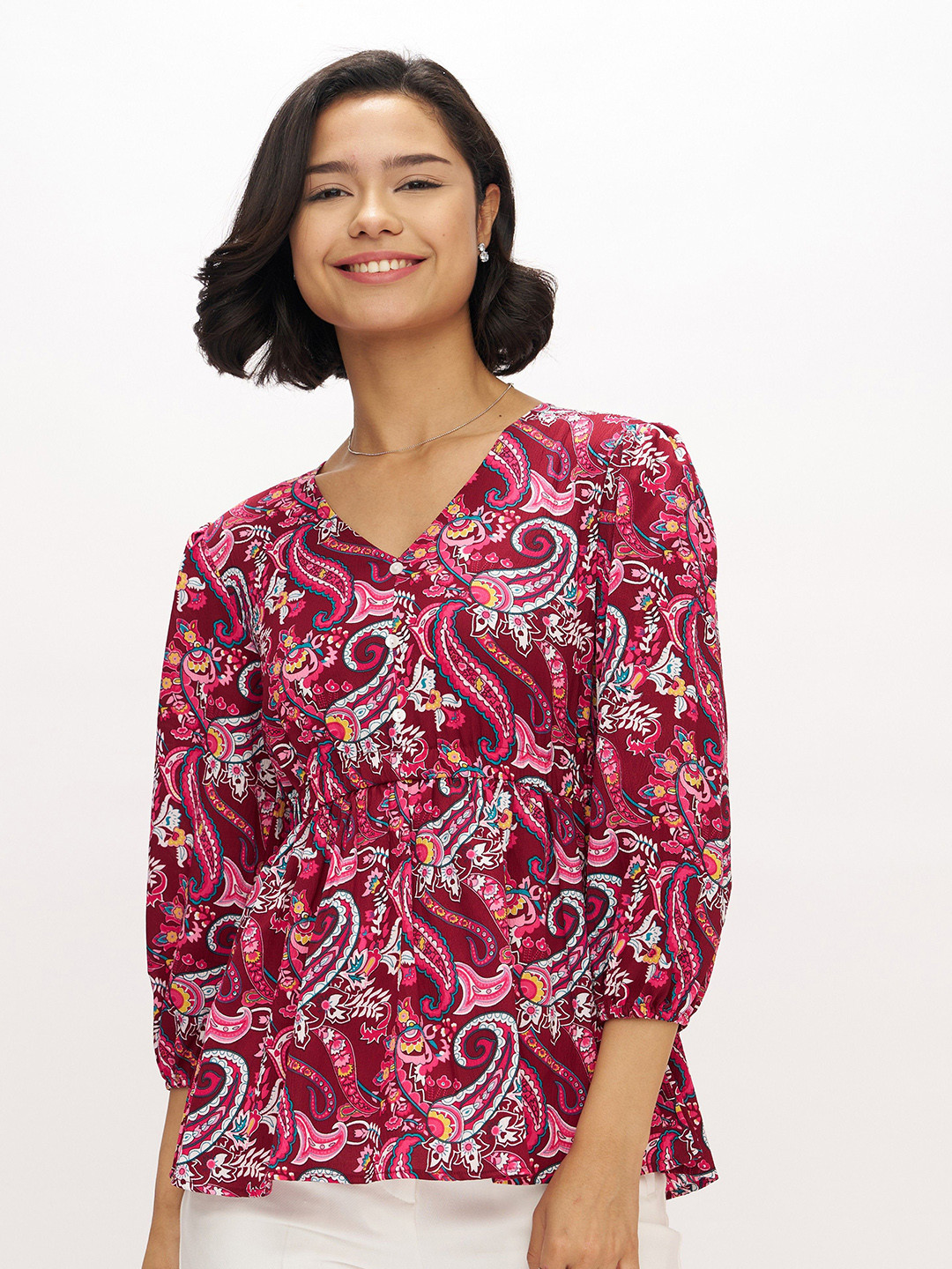 AASK Women's Polyester Printed Pink Color Regular Top