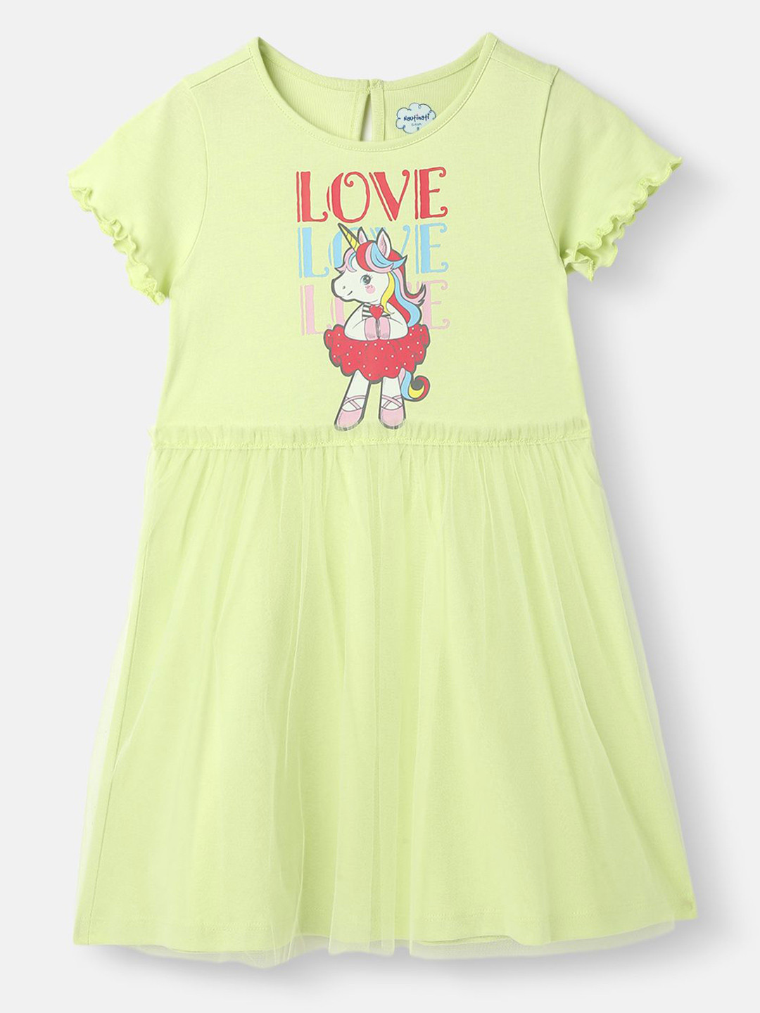 Nauti Nati Girls Knit and Woven Frock Graphic Printed Tulle Dress