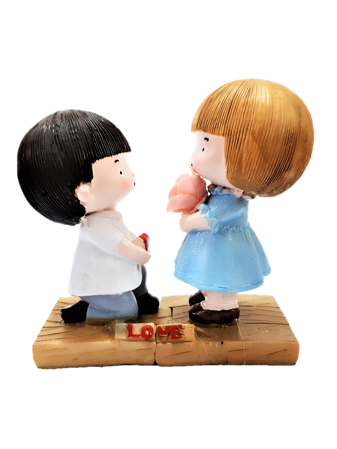 Afterstitch Love Propose Cute Couple Multicoloured Polyresin Glossy Kid Room Set of 2 Small Showpieces -