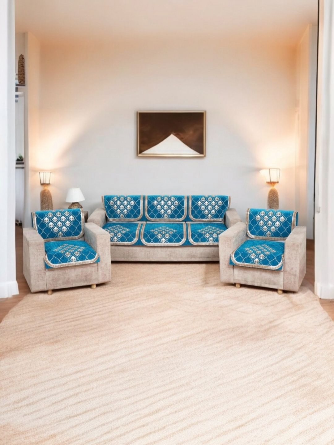 BIGGER FISH Blue Velvet Sofa Cover