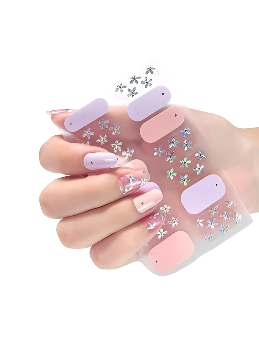 Hawtever Set Of 14 Long Lasting Quick Dry Nail Wraps  - Flickery Flowers