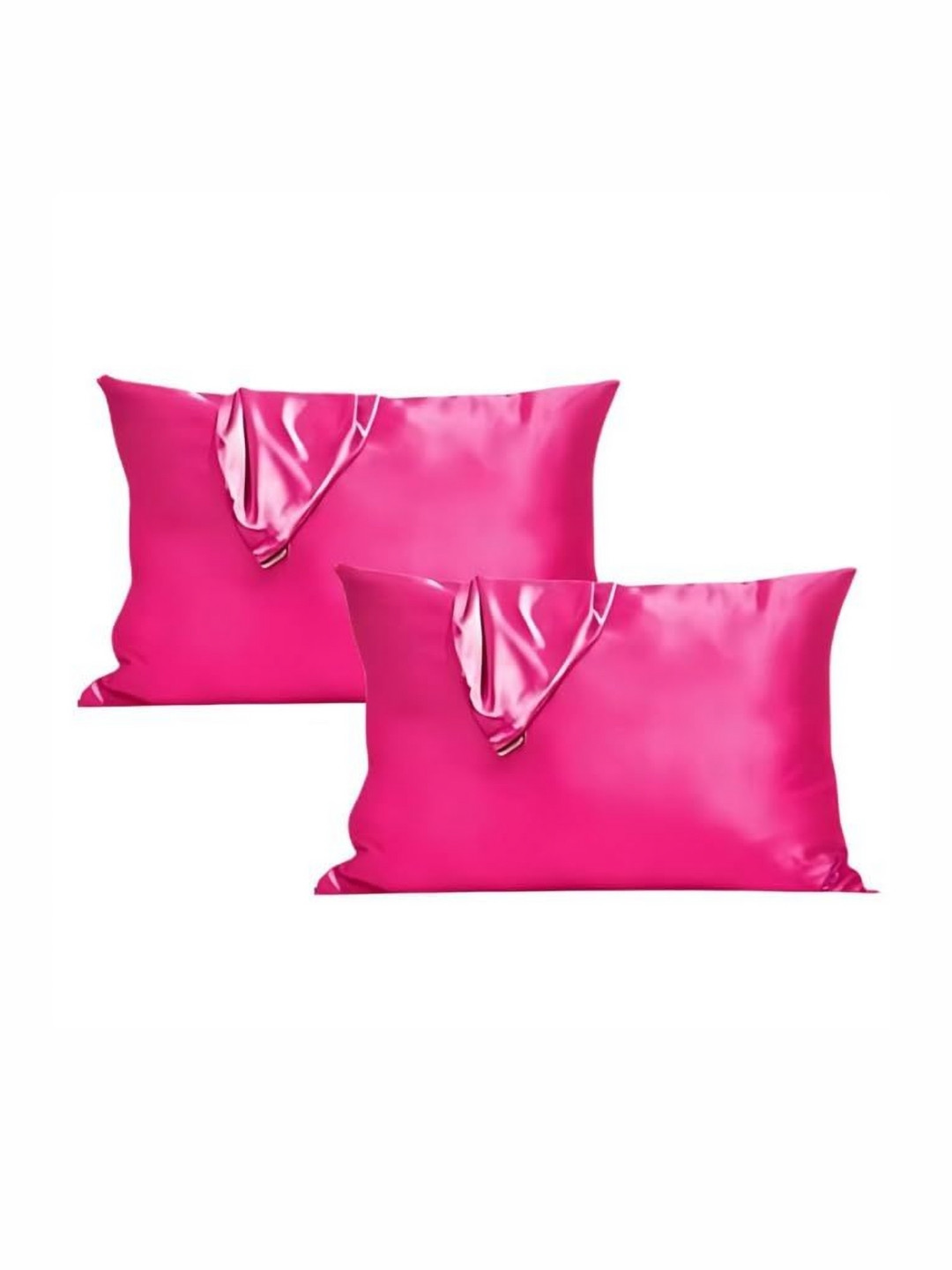 GENUINE GLOBAL DECOR Pink 2 Pieces Solid Pure Silk Rectangle Pillow Covers