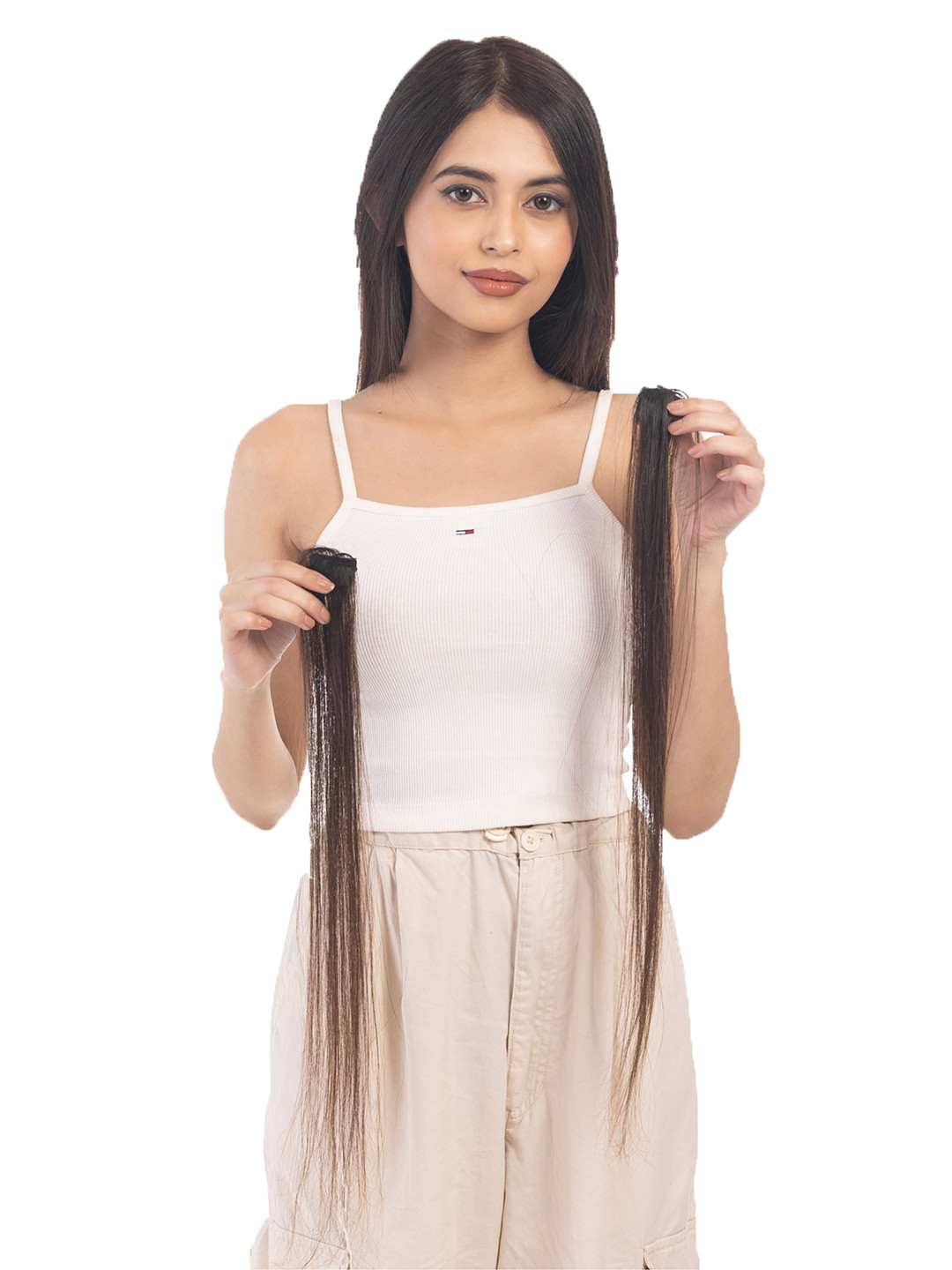 HAIRJOY Set Of 2 Clip In Streaks Brown Hair Extensions Instant Color Boost 24 Inches