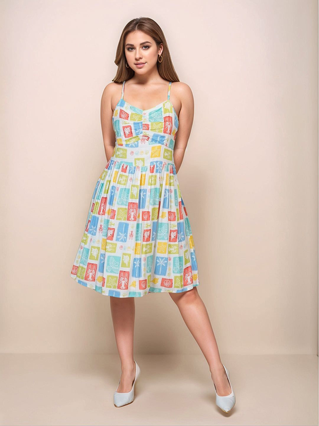 Zink London Multi Floral Shoulder Straps Long Sleeves Short Dress