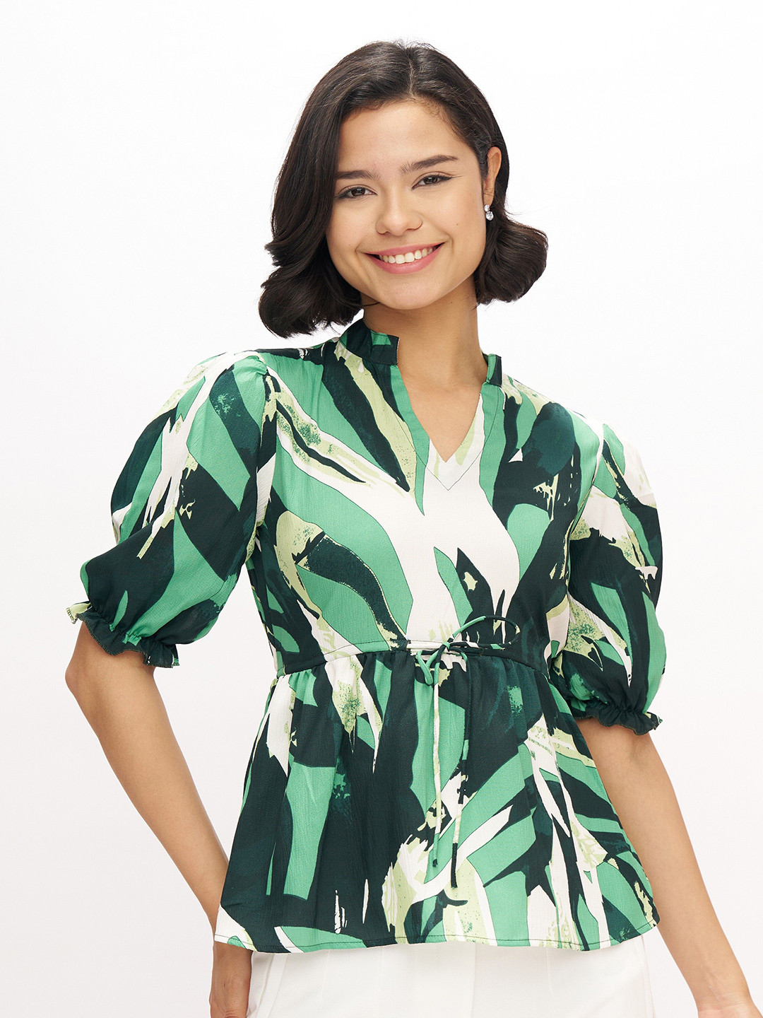 AASK Women's Polyester Printed Green Color Regular Top