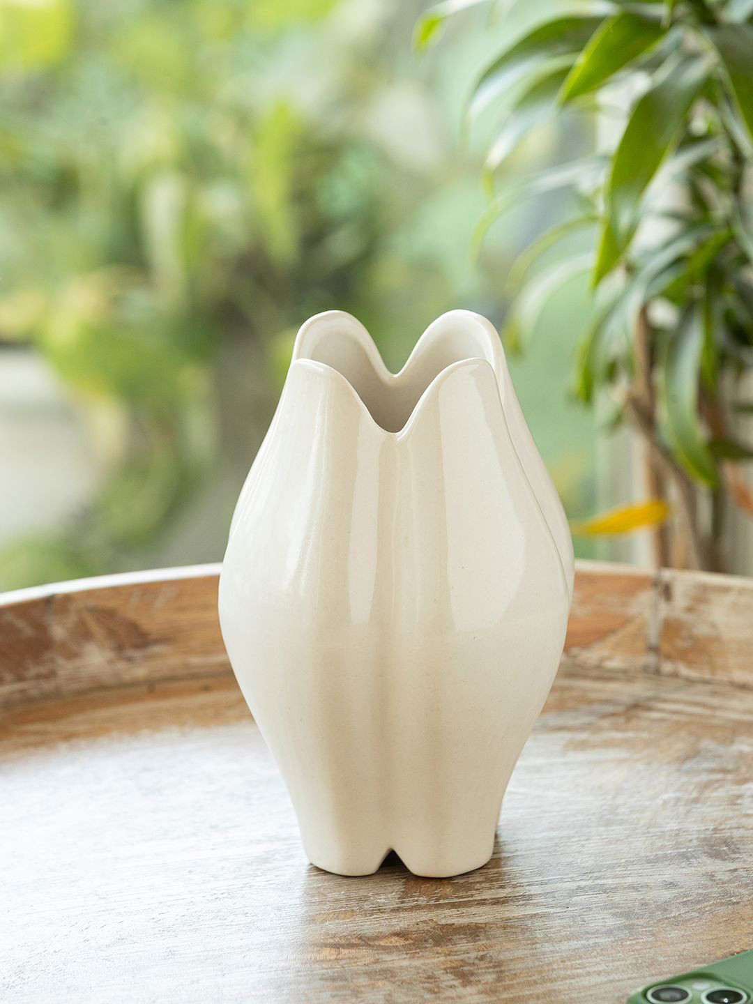 ExclusiveLane The Expression Series Off-White Petal Bloom Ceramic Decorative Vase