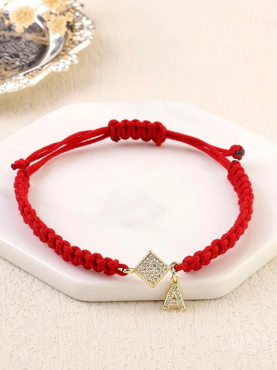 SALTY Pack of 2 Women Red Thread Initial Bracelet - Alphabet-A