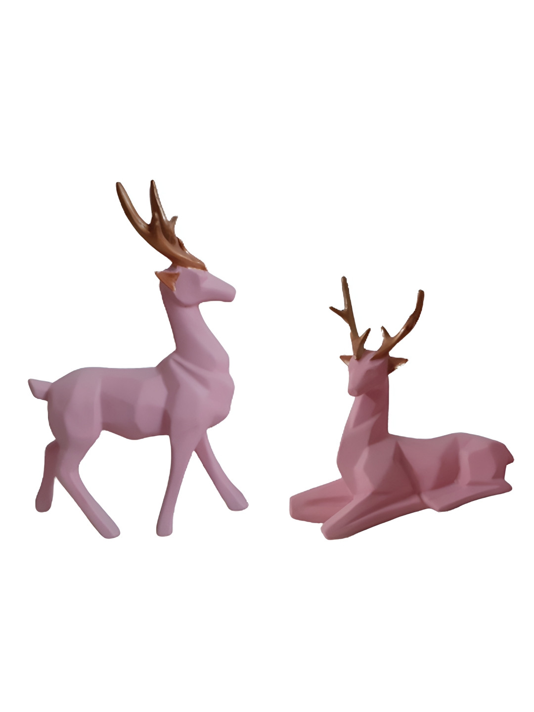 Afterstitch Deer Pink Polyresin Glossy Living Room Set of 2 Small Showpieces - 8.7 Inches