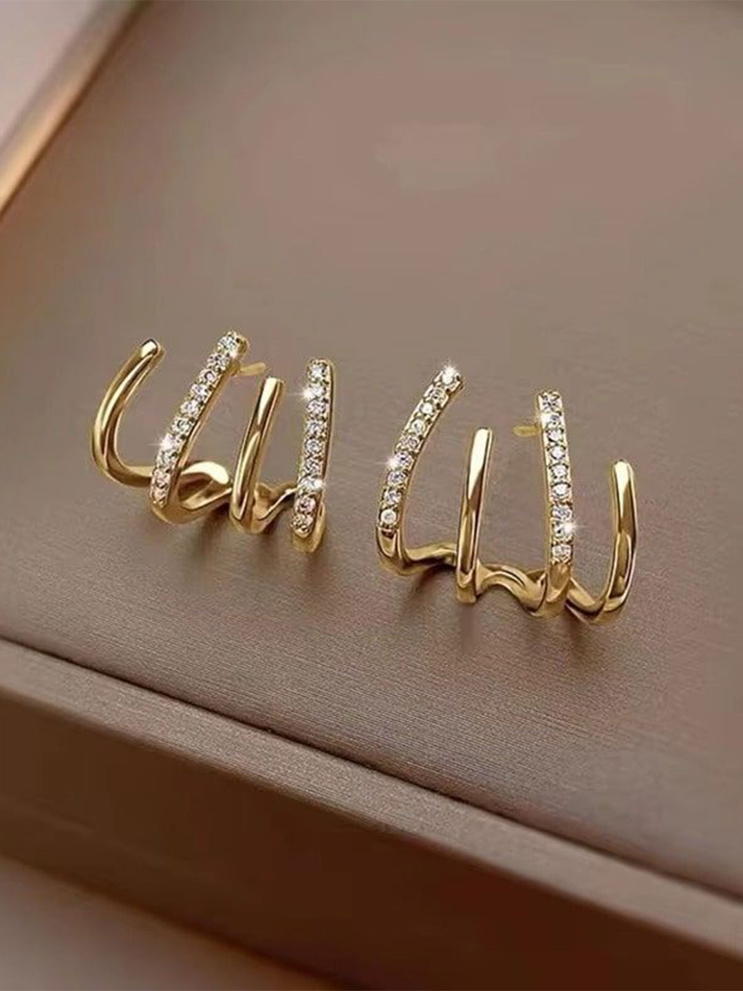 Tiso Korean Gold-Plated Rhinestone Contemporary Studs