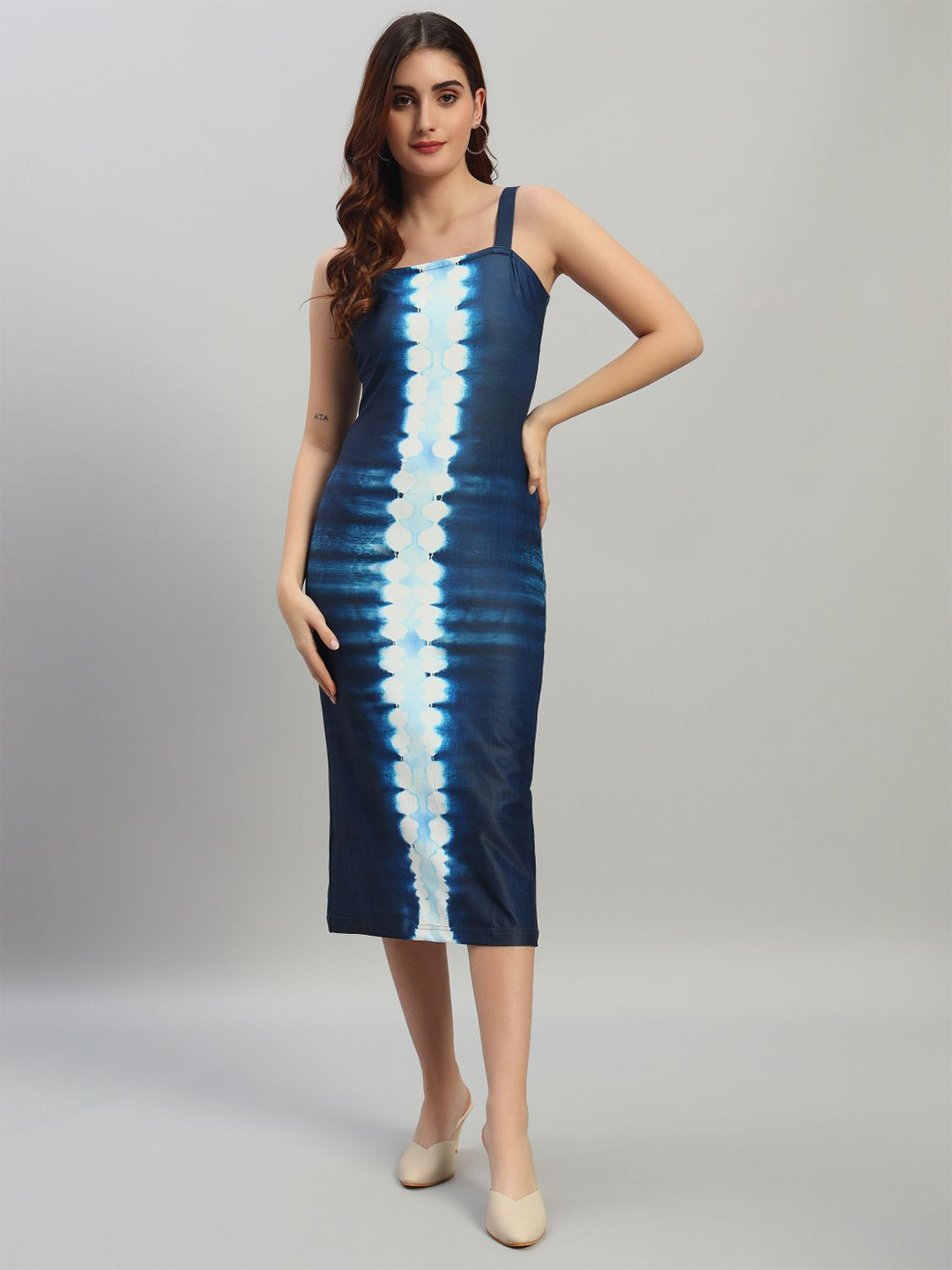 Attire Empire Tie and Dye Printed Bodycon Midi Dress