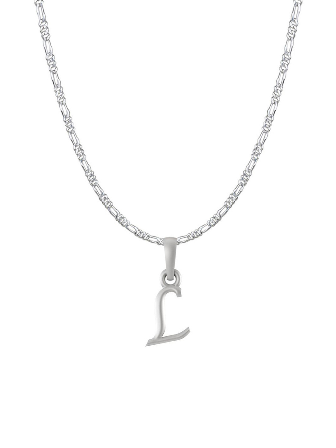 AKSHAT SAPPHIRE 92.5% Sterling Silver L Alphabet Pendant With Figaro Chain