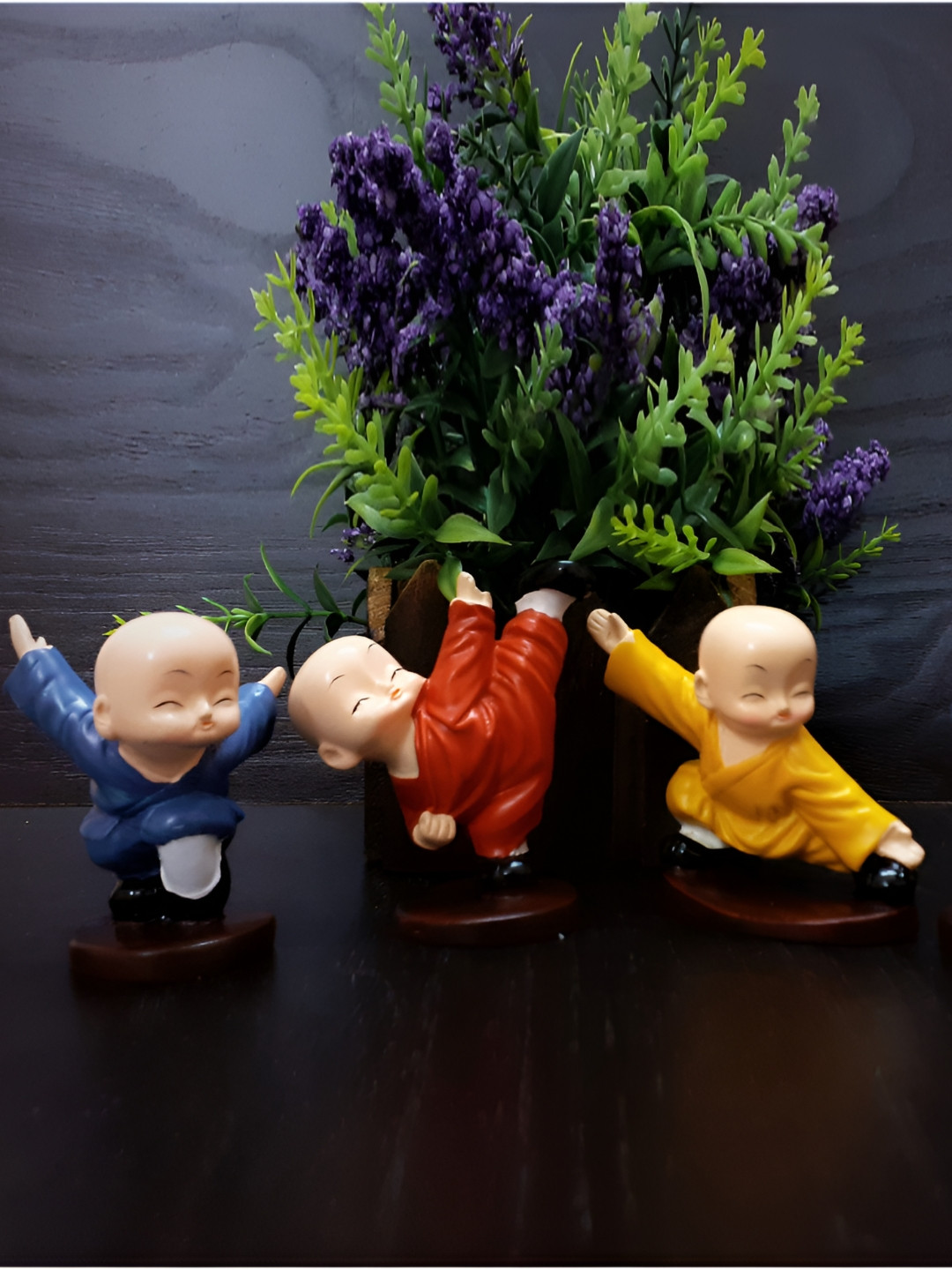 Afterstitch Baby Buddha Kungfu Monk Multicoloured Polyresin Natural Living Room Set of 4 Small Showpieces - 2.6 Inches