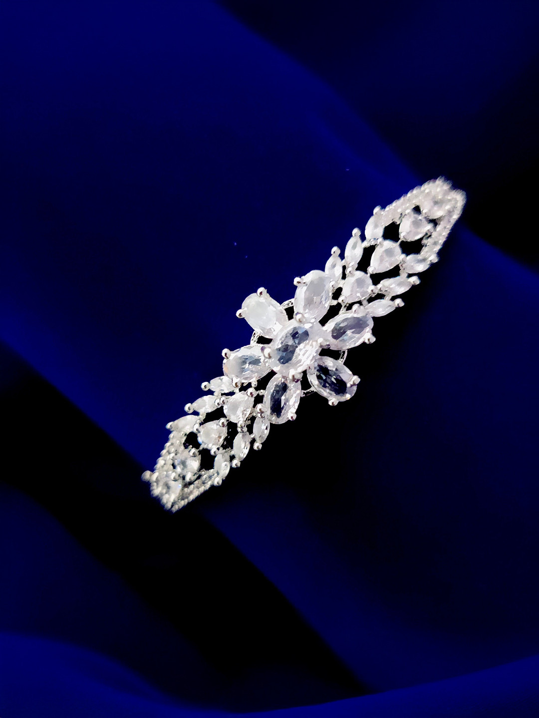 Opal Touch Rhodium-Plated Cubic Zirconia Studded Bangle-Style Bracelet