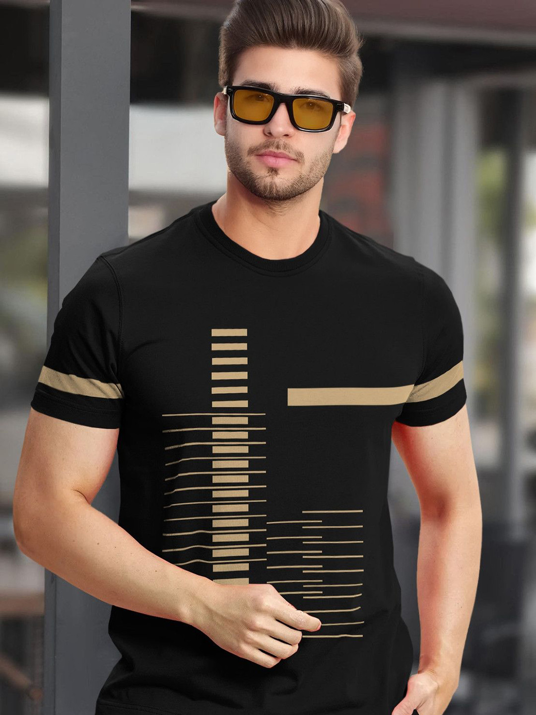 TRIPR Geometric Printed Round Neck T-shirt