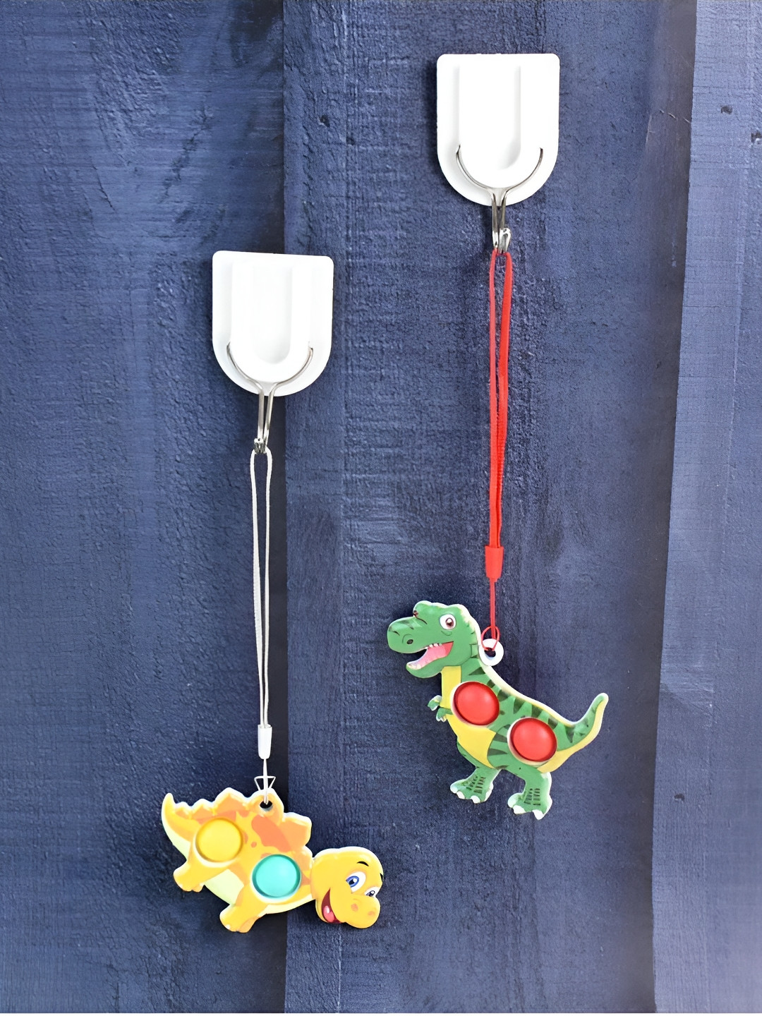 DeoDap Set of 2 White & Steel-Toned Strong Stainless Steel Adhesive Wall Hooks - Small