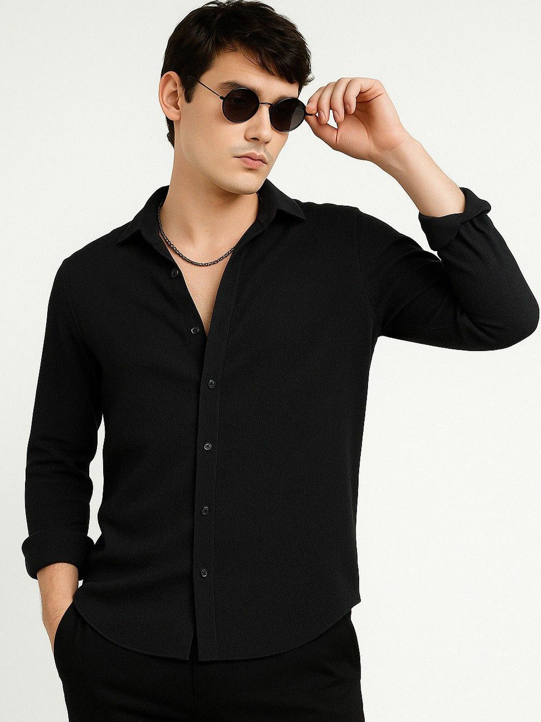 IKON FASHION Textured Spread Collar Long Sleeves Original Casual Shirt