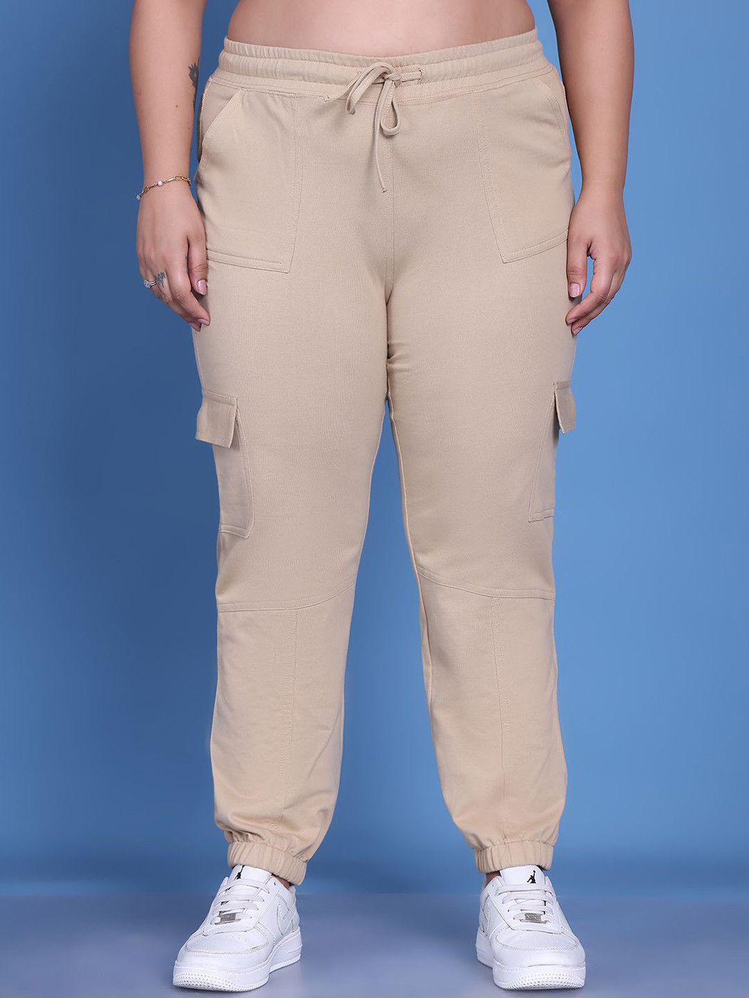 theRebelinme Women Plus Size Smart High-Rise Cargos Trousers