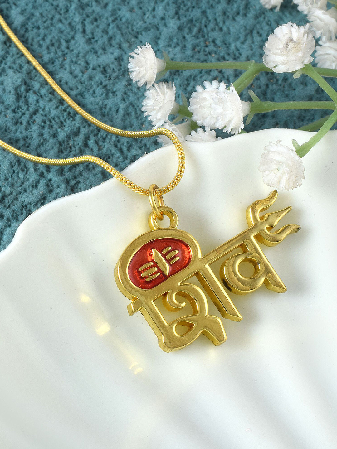 ADMIER Unisex Gold-Plated Lord Shiva Letter Trishul Amulet Locket Pendant with Chain