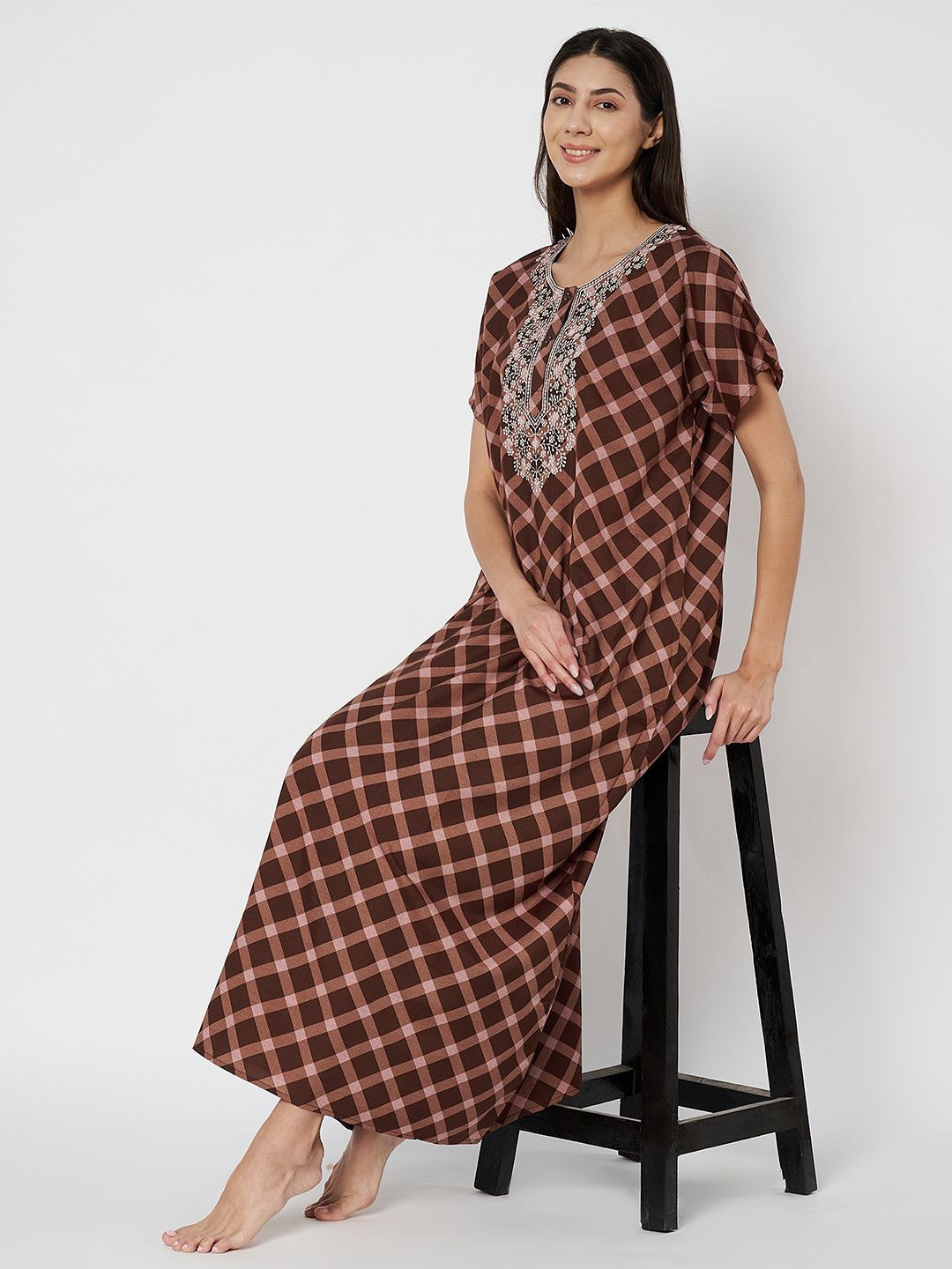 ETC Women Short Sleeves Maxi Nightdress