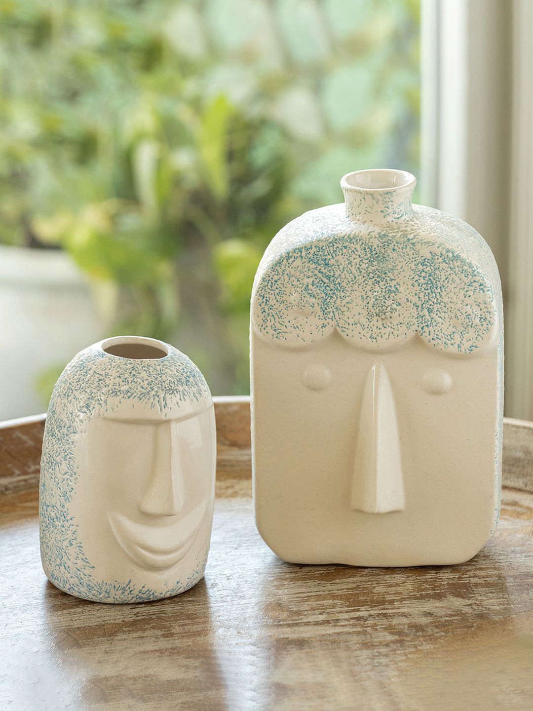 ExclusiveLane The Expression Series 2Pc Off-White Earthen-Face Ceramic Decorative Vases