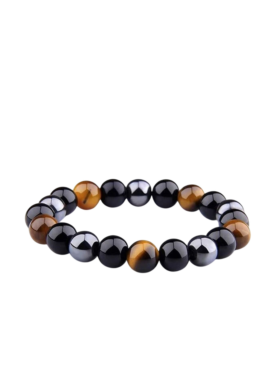 Sukhad Tiger's Eye with Black Obsidian & Hematite Beaded Elasticated Bracelet