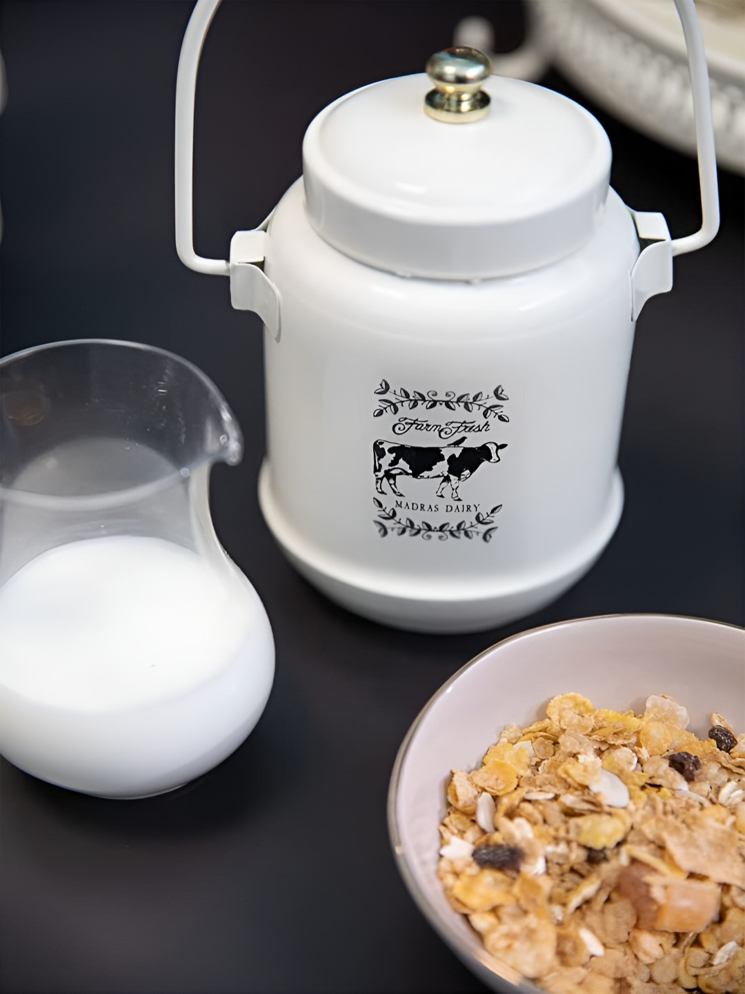 Living with Elan Alicia off White Typography Stainless Steel Easy To Clean Flip Top Canister-850ml