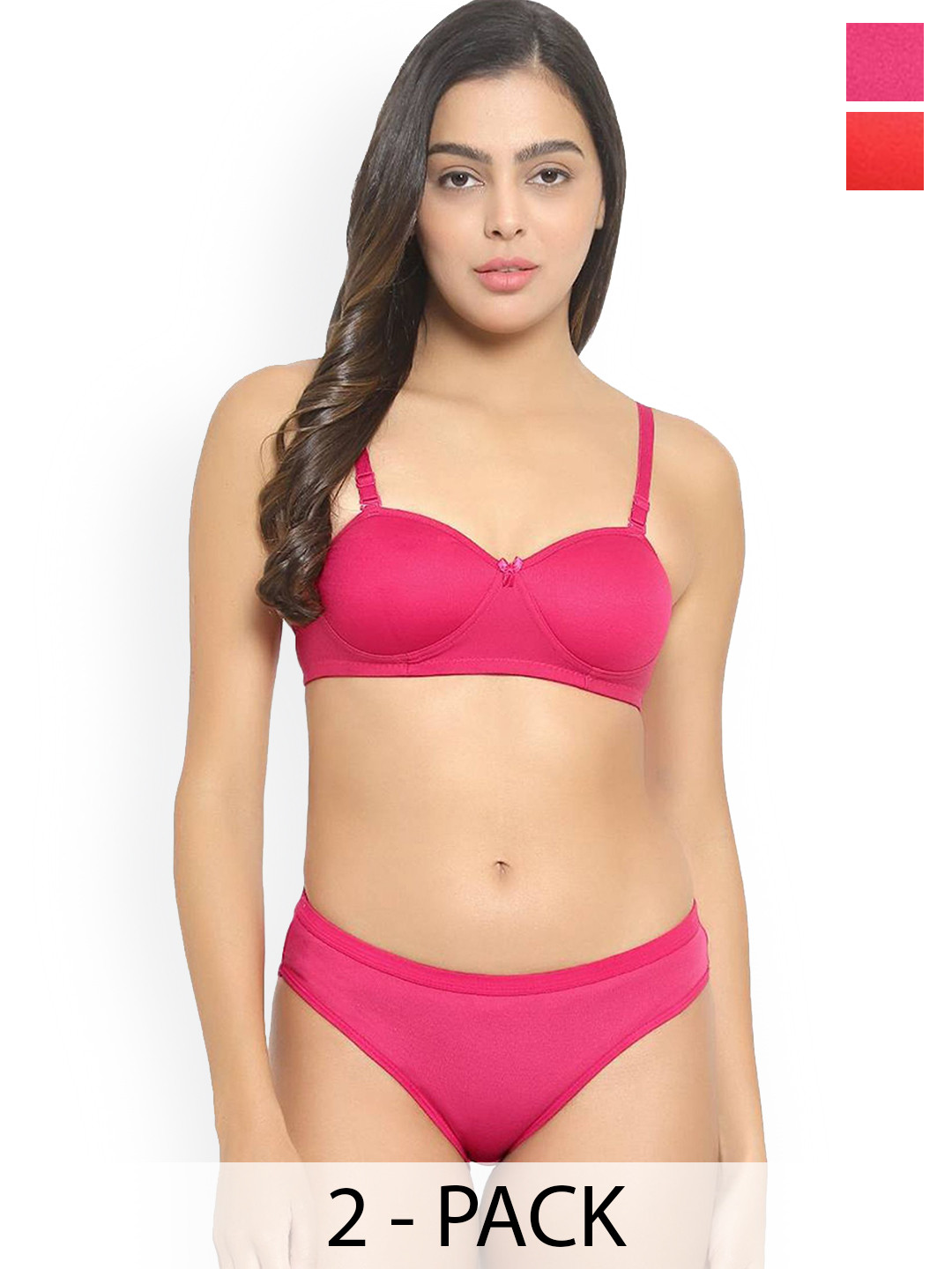 AROUSY Pack Of 2 Cotton Lightly Padded Lingerie Sets J_Demi-Set_R,P