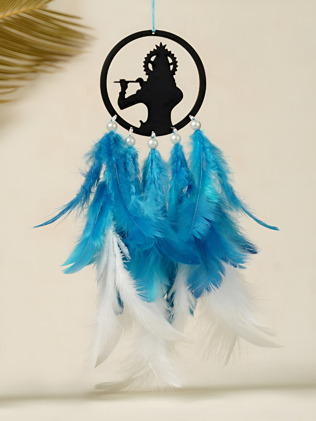 COLOR SPLASH Blue & White Lord Krishna Feathers Car Dream Catcher