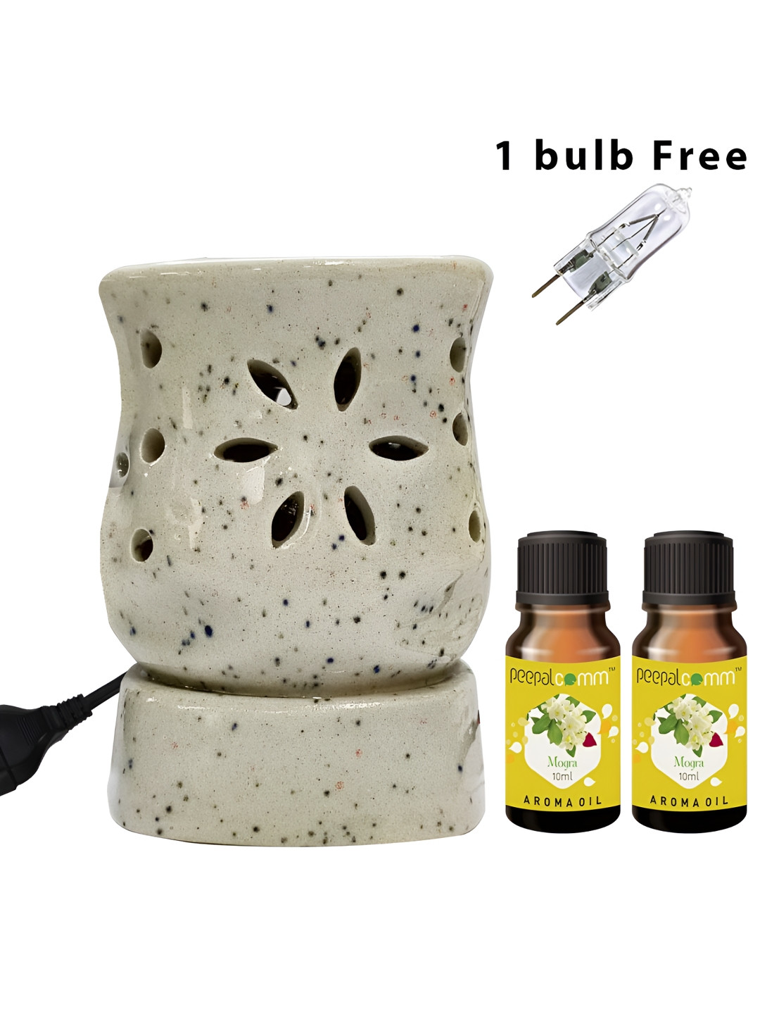PEEPALCOMM 3Pcs White Electric Damru Shaed Diffuser With Mogra Oils - 10 ml Each
