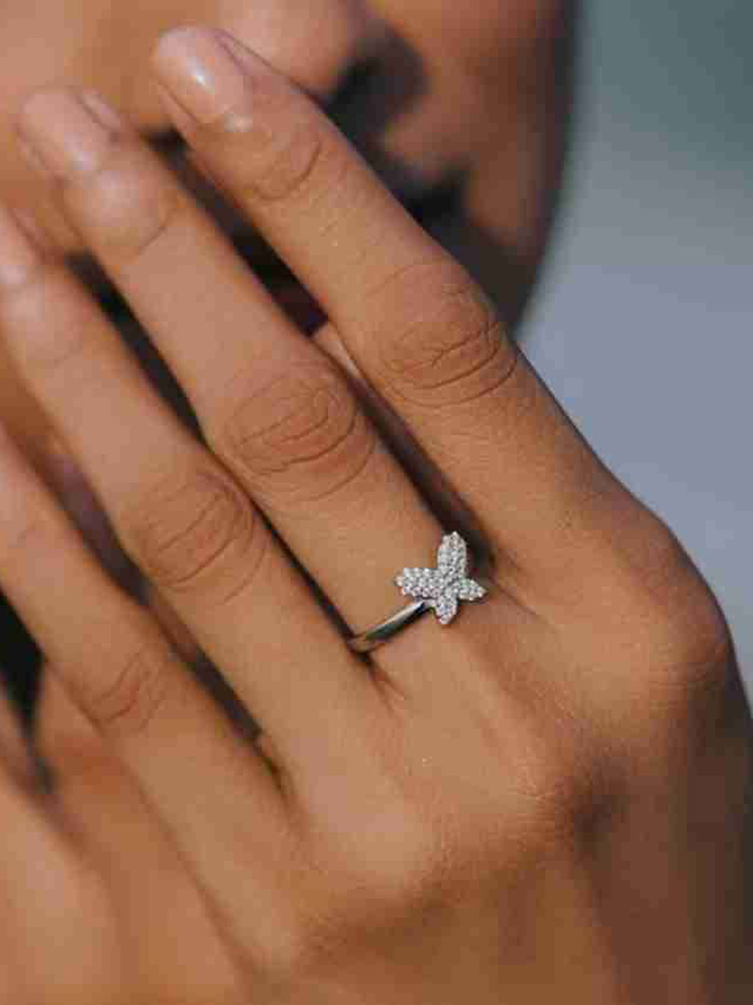 Anouk Cubic Zirconia Studded Butterfly Solitaire Finger Ring