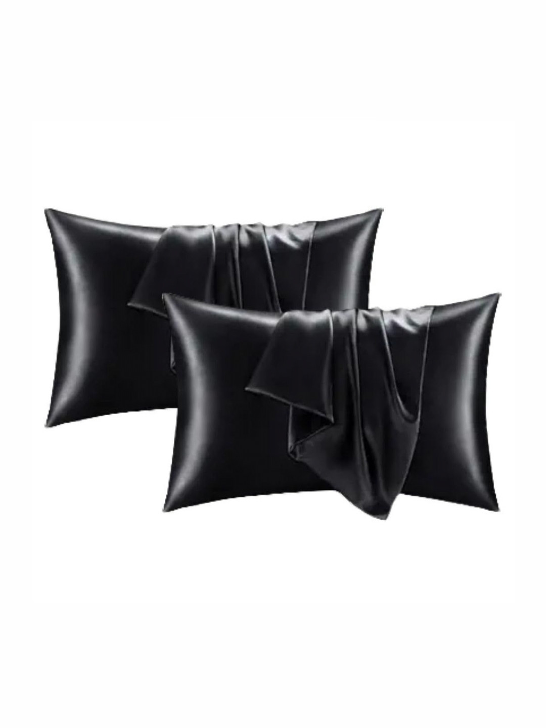 GENUINE GLOBAL DECOR Black 2 Pieces Satin Rectangle Pillow Covers