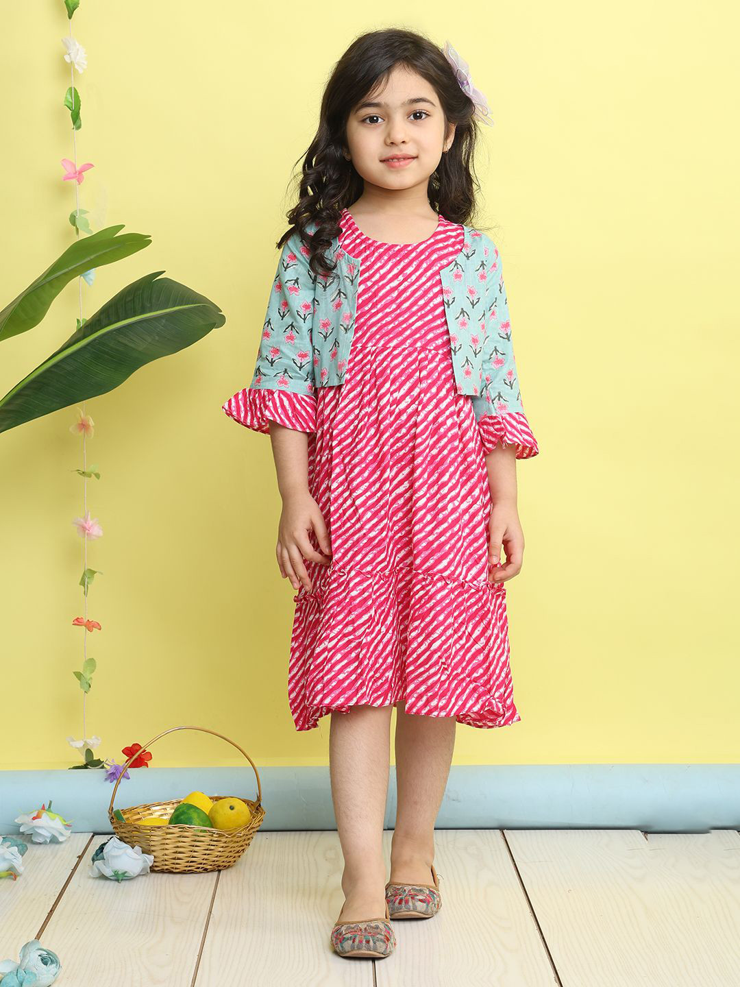 Here&Now X Kinder Kids Girls Abstract Print Bell Sleeve A-Line Dress