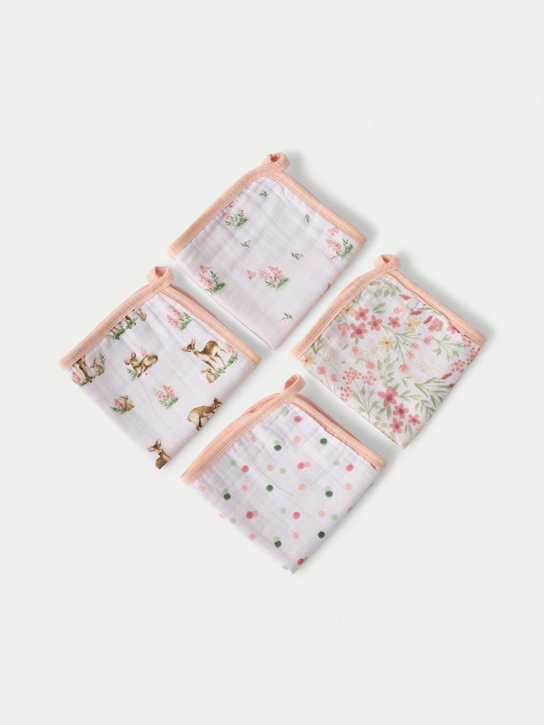 Giggles by Babyshop Set Of 4 Pink & White Printed Washcloth