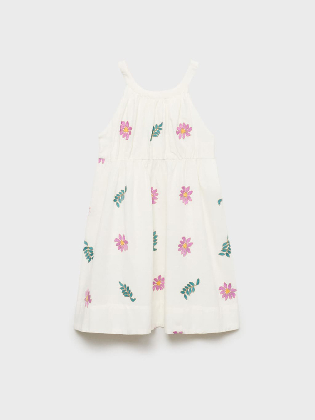 Mango Kids Girls Floral Applique Pleated & Crossover Back A-Line Dress