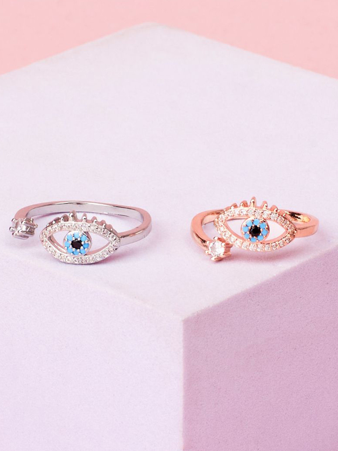 SALTY Set Of 2 Cute Evil Eye Adjustable Finger Rings