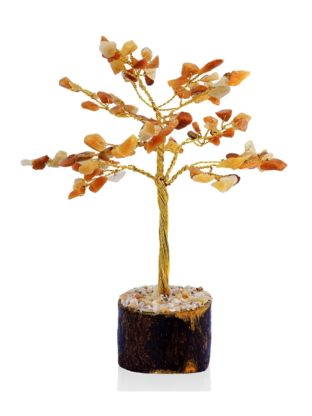 Gemsmantra Gold Quartz Tree for Positive Energy Chakra Healing 100 Beads Gold Crystal Matte Garden Small Showpiece - 9.1 Inches