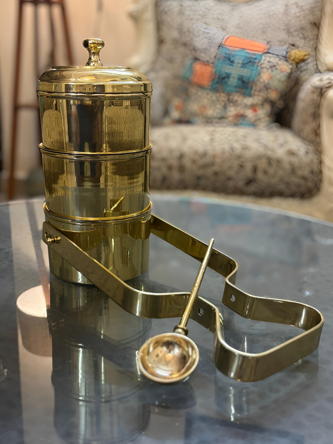 PURI Gold Solid Brass Easy to Clean 1PCs Lunch Box With Spoon and Fork