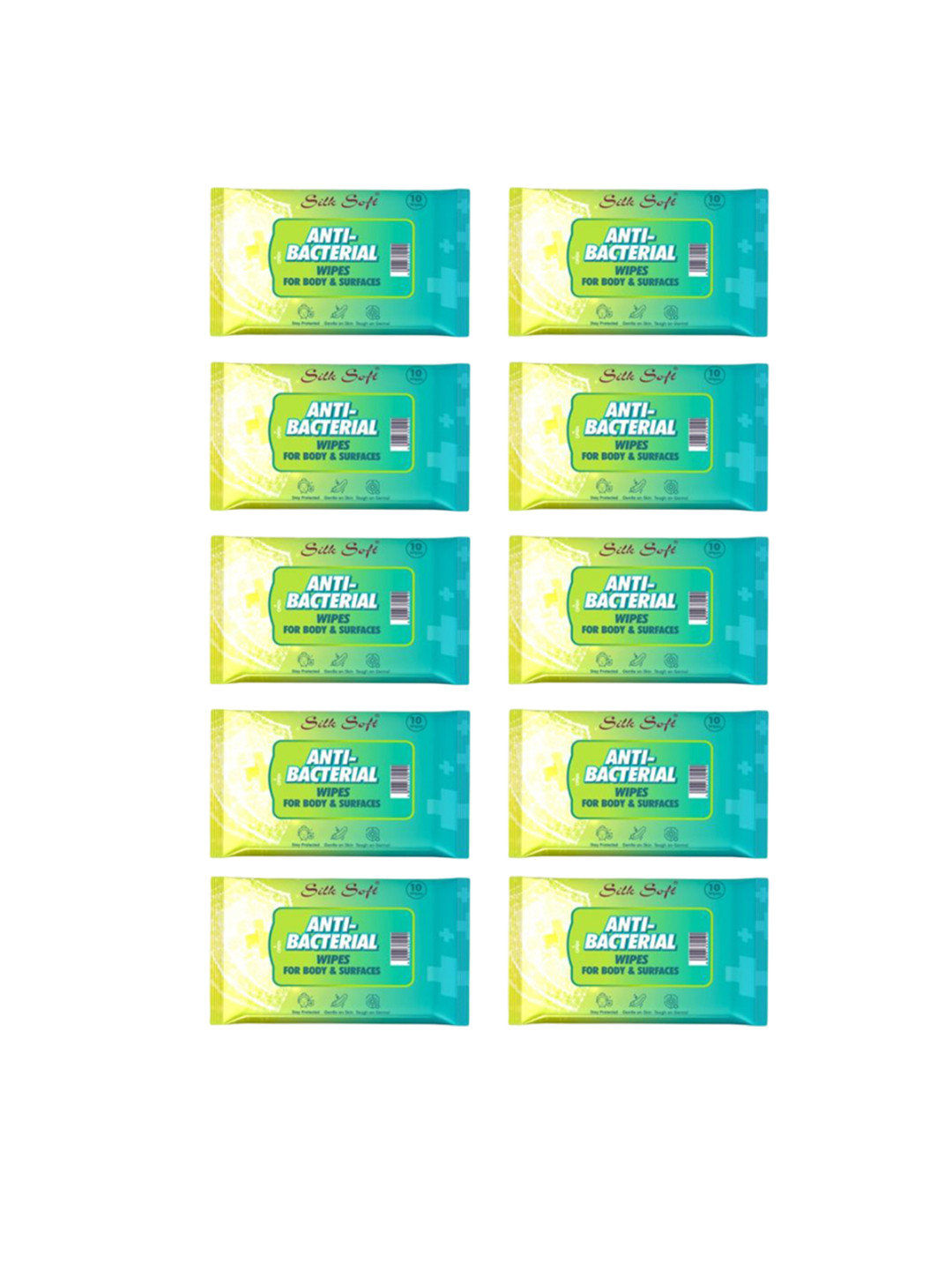 Silk Soft Set Of 10 Anti Bacterial Wipes - 10 Pieces Each