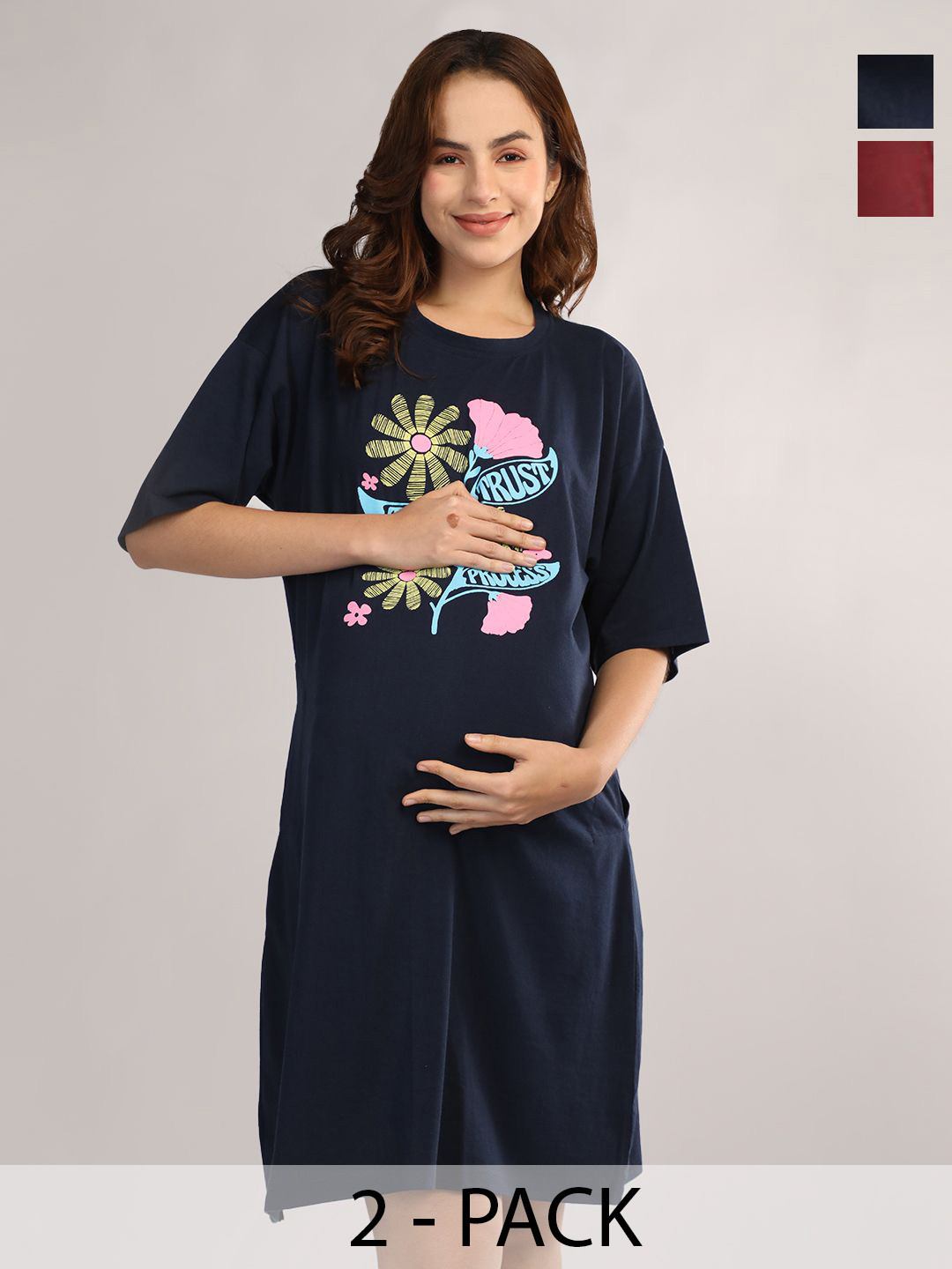 Duchess Women Pack of 2 Printed Maternity Nightdress