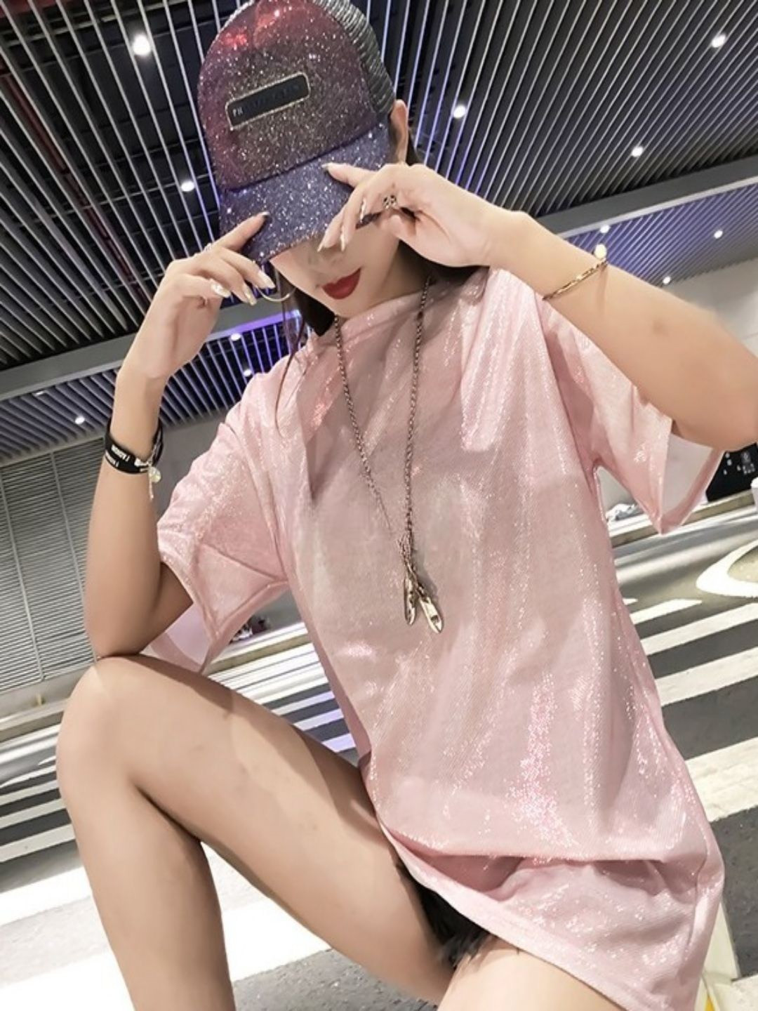 DressBerry Solid Round Neck Oversized Polyester T-shirt