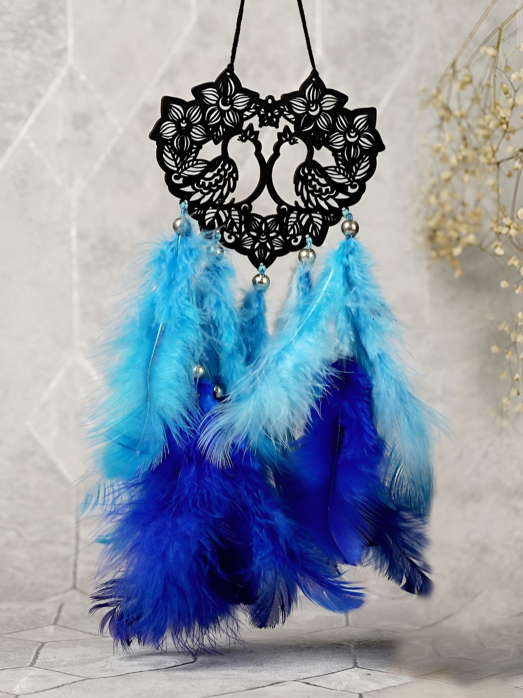 COLOR SPLASH Blue & Black Love Birds Feathers Car Dream Catcher