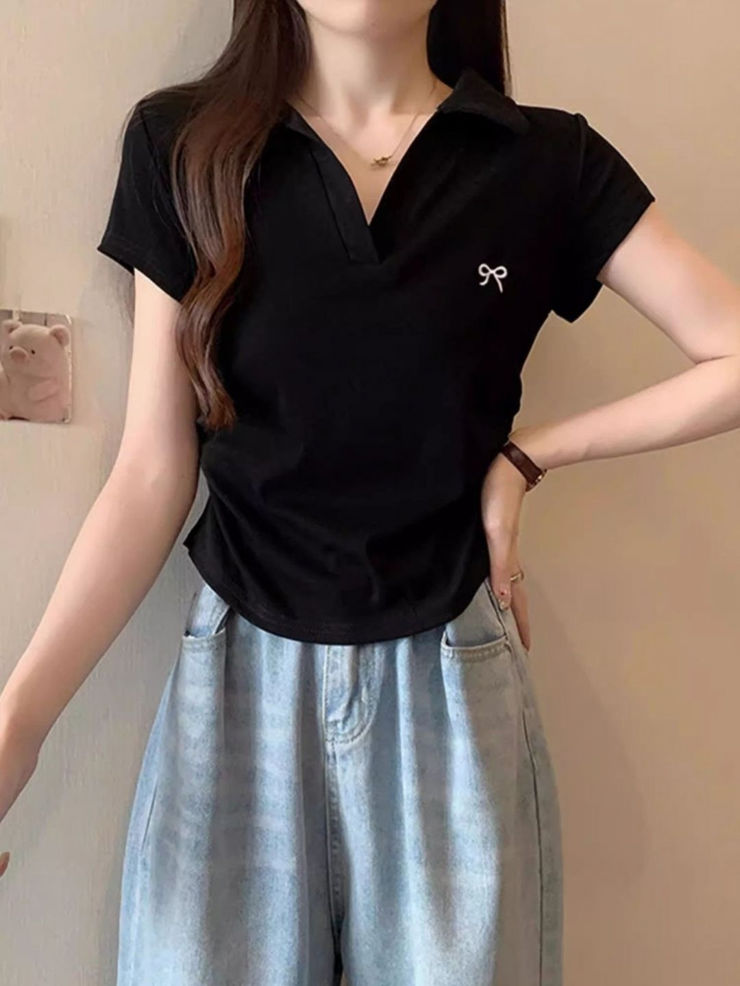 DressBerry Graphic Polo Collar Polyester Printed T-shirt