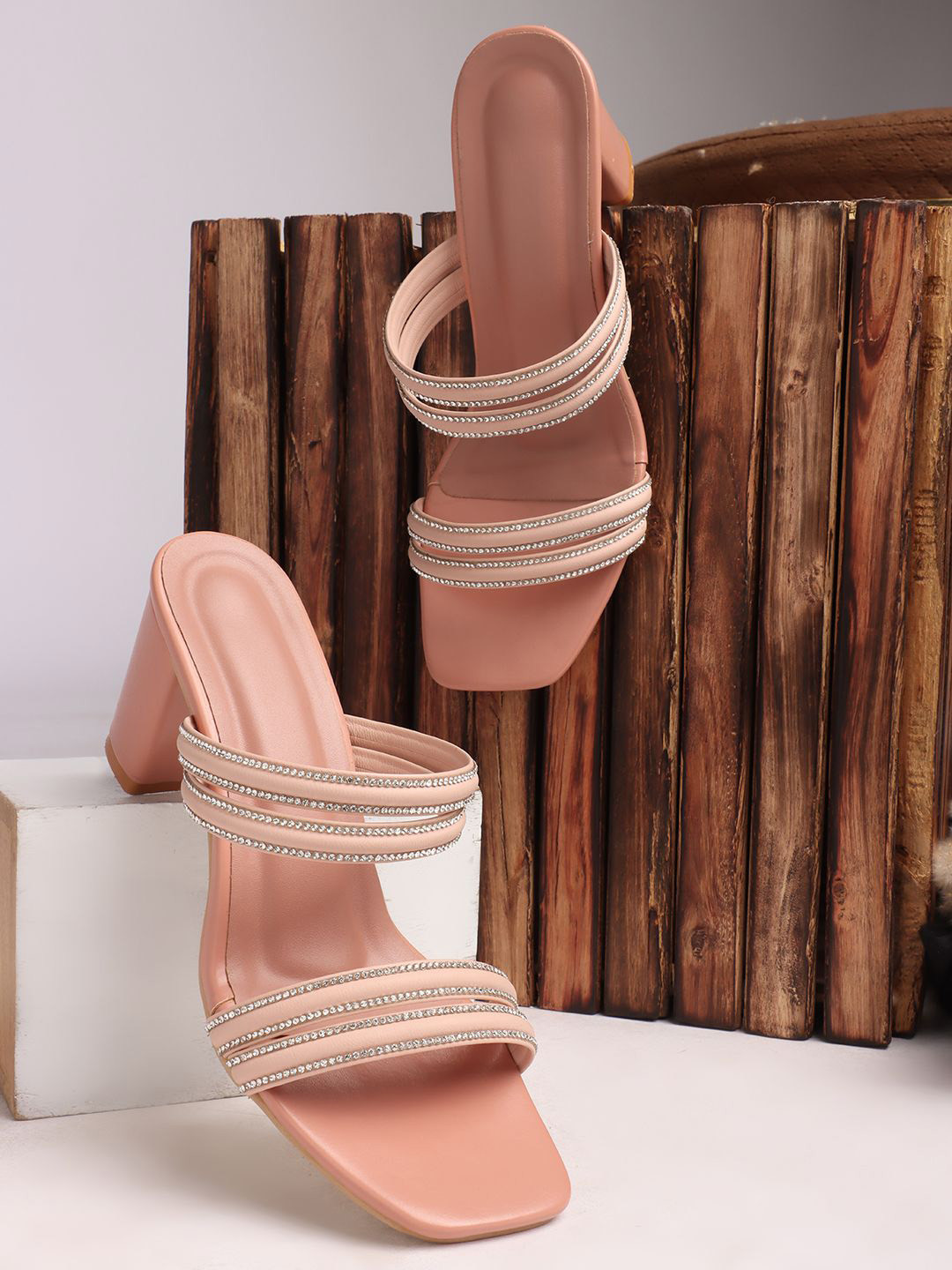 SIRDENILL Women Comfortable Embellished Open Toe Block Heel Sandals