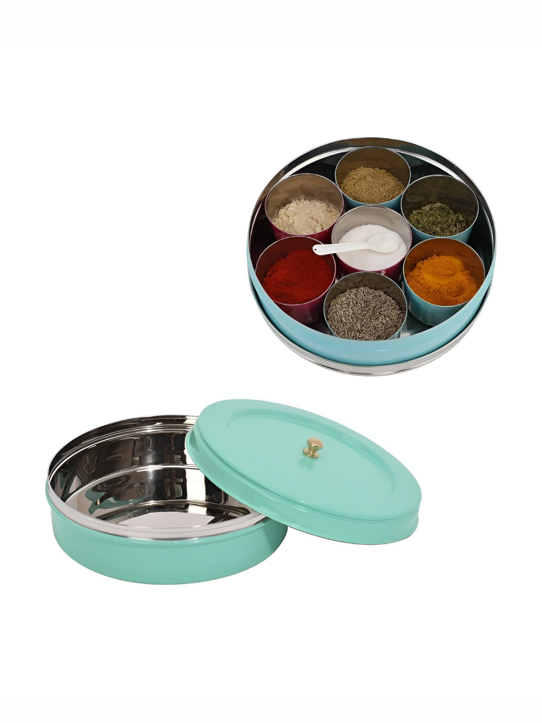 Living With Elan Sea Green 2 Pieces Stainless Steel Spice Box Spoon With Roti Box